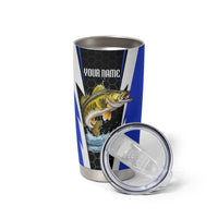 Custom Walleye Fishing Tumbler Cup with Jumping Fish Splash and Blue Black Hexagon Pattern - Wonder Print Shop