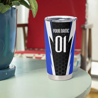 Custom Walleye Fishing Tumbler Cup with Jumping Fish Splash and Blue Black Hexagon Pattern - Wonder Print Shop