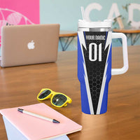 Custom Walleye Fishing Tumbler With Handle with Jumping Fish Splash and Blue Black Hexagon Pattern - Wonder Print Shop