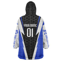 Custom Walleye Fishing Wearable Blanket Hoodie with Jumping Fish Splash and Blue Black Hexagon Pattern - Wonder Print Shop