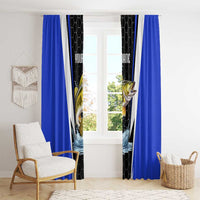 Custom Walleye Fishing Window Curtain with Jumping Fish Splash and Blue Black Hexagon Pattern - Wonder Print Shop