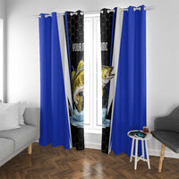 Custom Walleye Fishing Window Curtain with Jumping Fish Splash and Blue Black Hexagon Pattern - Wonder Print Shop