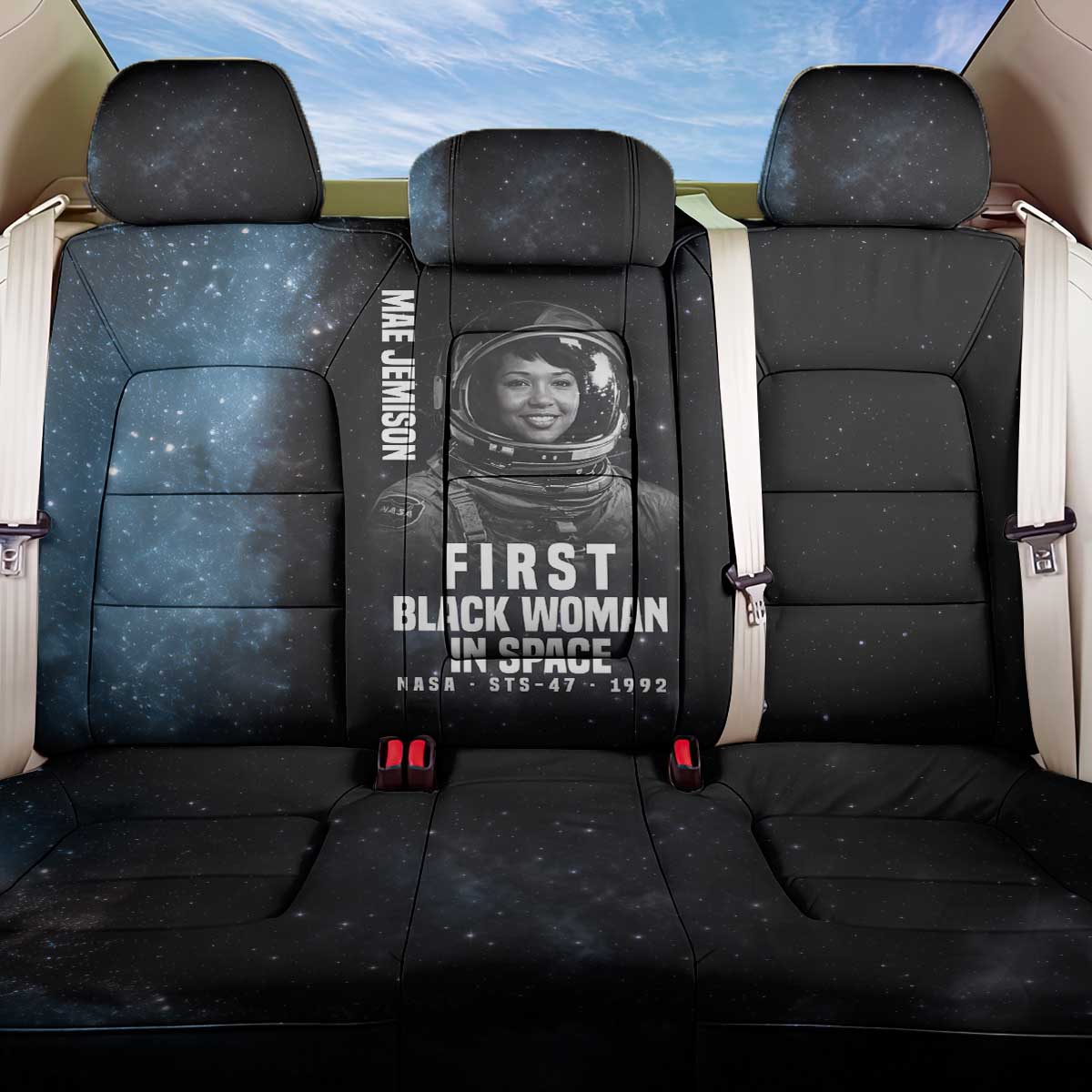 Mae Jemison Back Car Seat Cover with NASA Spacesuit Portrait, First Black Woman - Wonder Print Shop