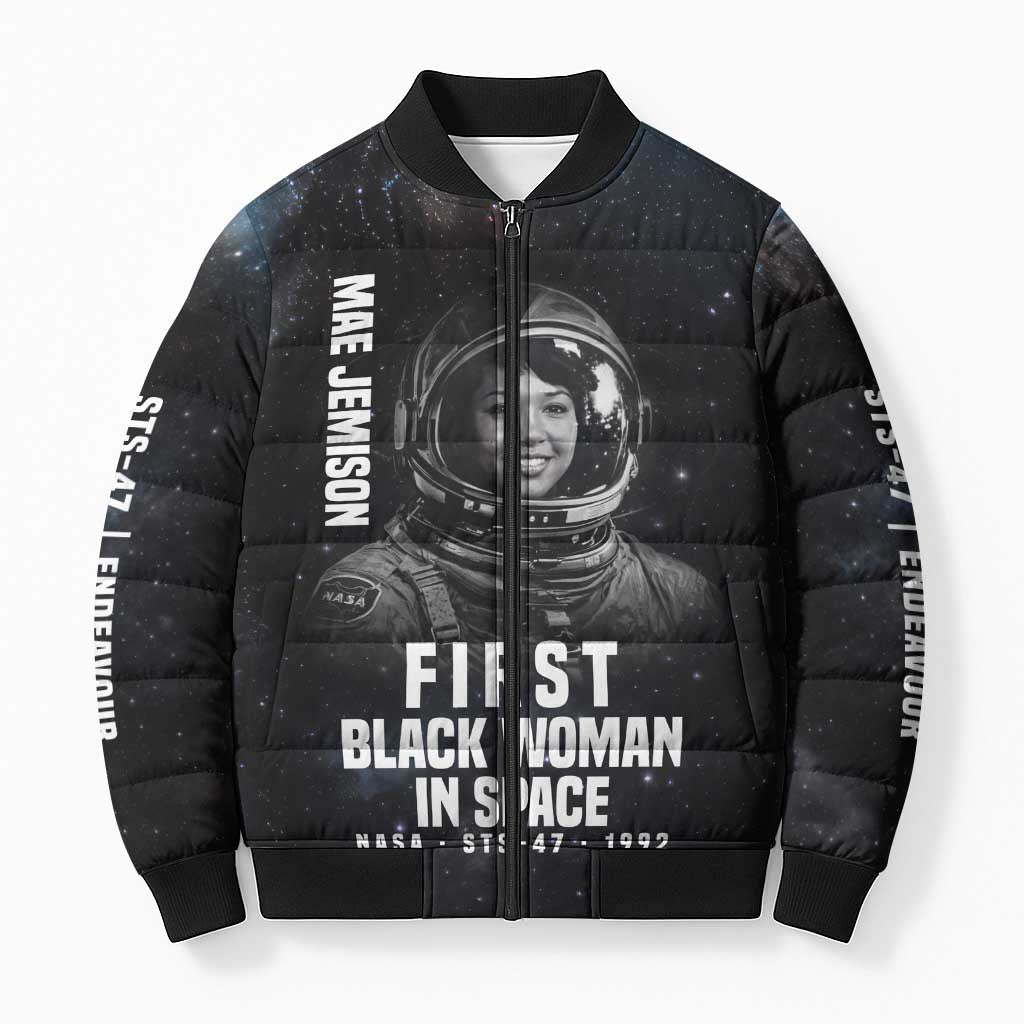 Mae Jemison Bomber Puffer Jacket with NASA Spacesuit Portrait, First Black Woman - Wonder Print Shop