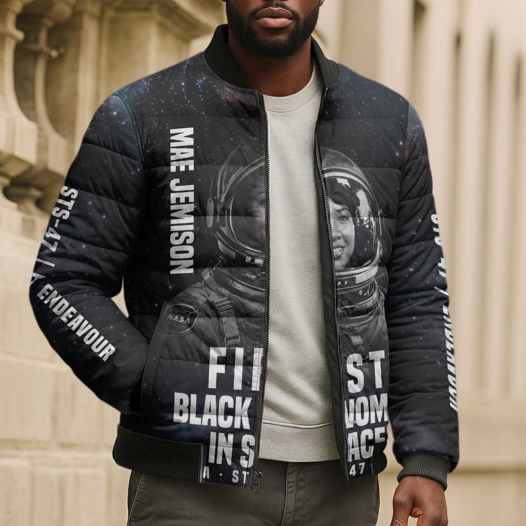 Mae Jemison Bomber Puffer Jacket with NASA Spacesuit Portrait, First Black Woman - Wonder Print Shop