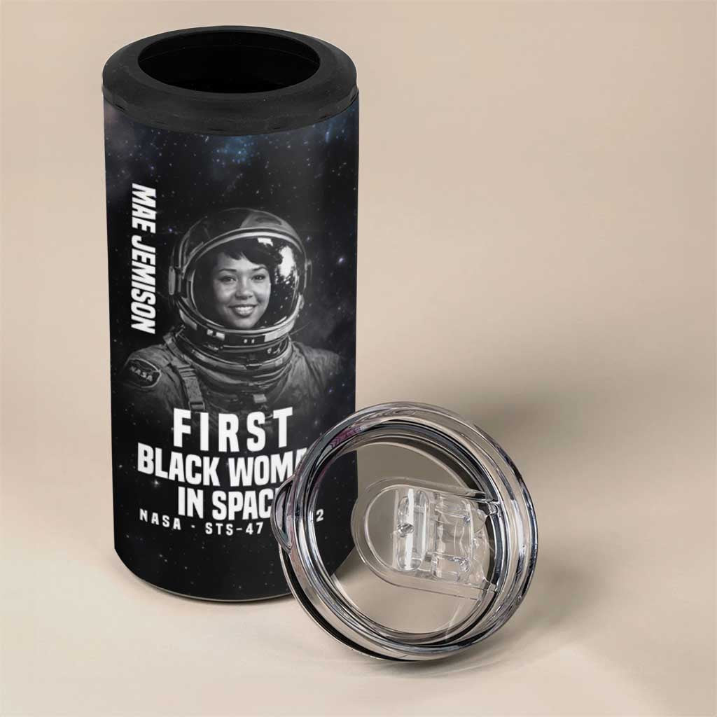 Mae Jemison 4 in 1 Can Cooler Tumbler with NASA Spacesuit Portrait, First Black Woman - Wonder Print Shop
