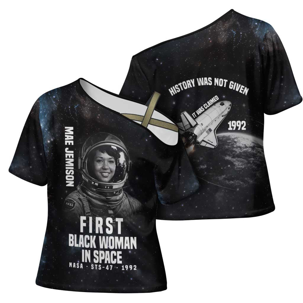 Mae Jemison Cross Shoulder Shirt with NASA Spacesuit Portrait, First Black Woman - Wonder Print Shop