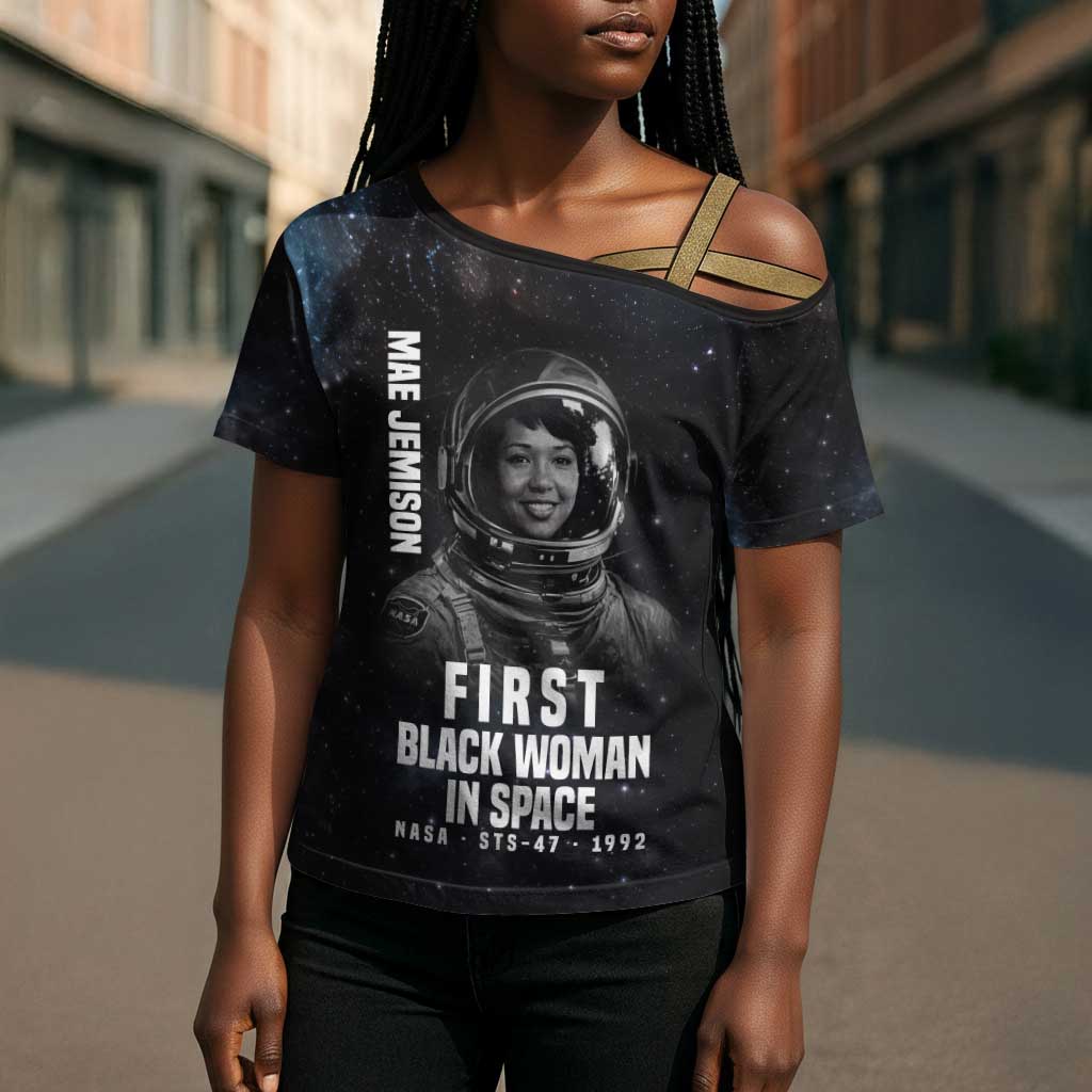 Mae Jemison Cross Shoulder Shirt with NASA Spacesuit Portrait, First Black Woman - Wonder Print Shop