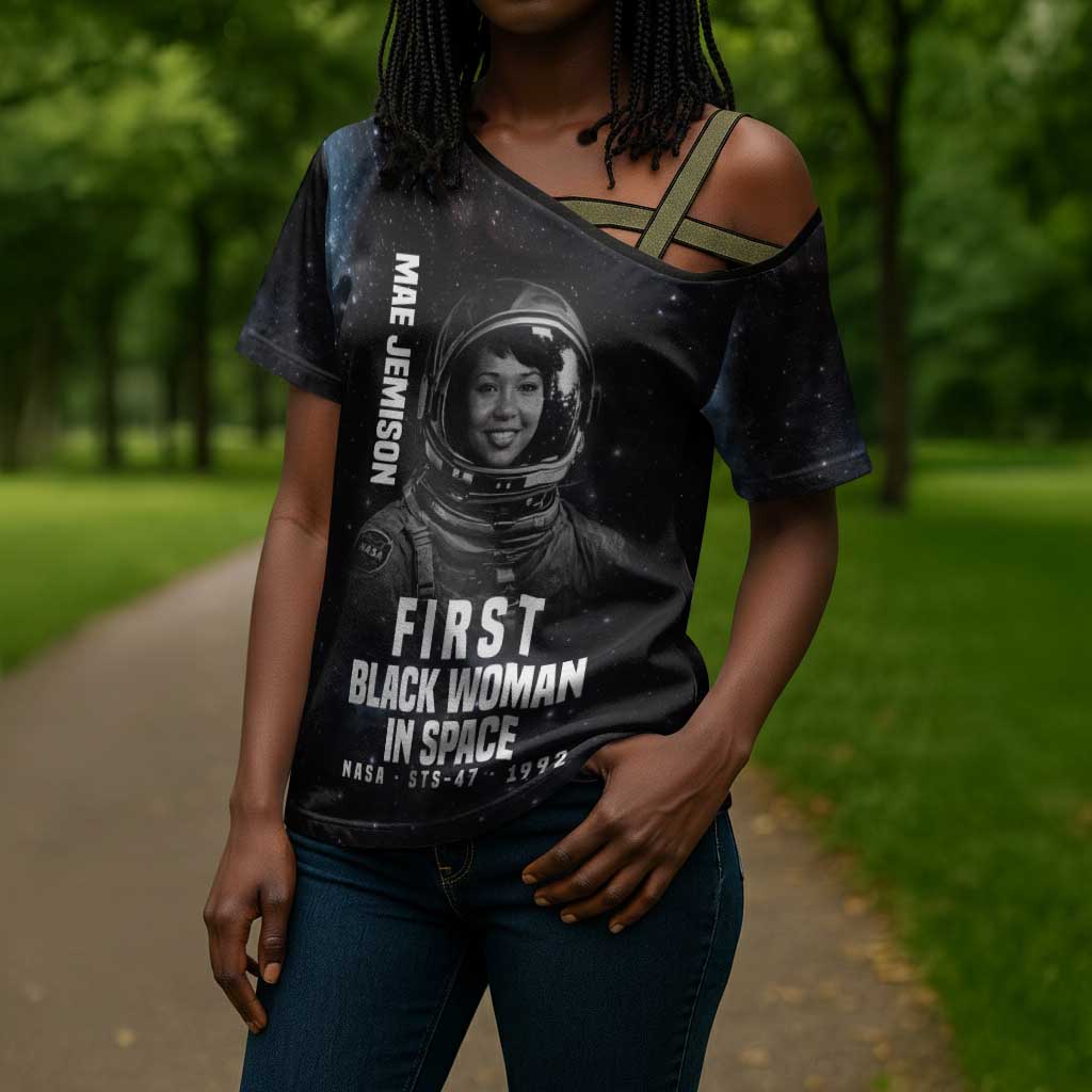 Mae Jemison Cross Shoulder Shirt with NASA Spacesuit Portrait, First Black Woman - Wonder Print Shop