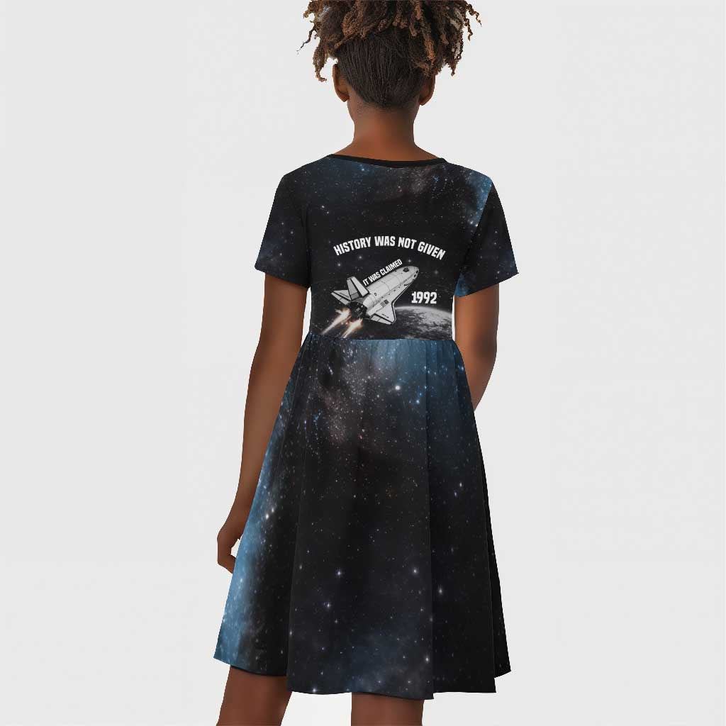 Mae Jemison Kid Short Sleeve Dress with NASA Spacesuit Portrait, First Black Woman - Wonder Print Shop