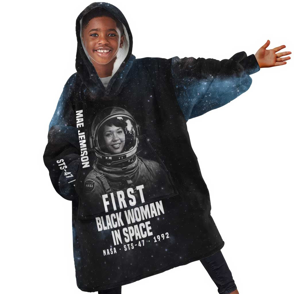 Mae Jemison Kid Wearable Blanket Hoodie with NASA Spacesuit Portrait, First Black Woman - Wonder Print Shop