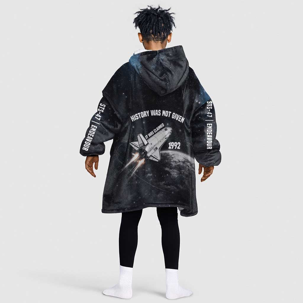 Mae Jemison Kid Wearable Blanket Hoodie with NASA Spacesuit Portrait, First Black Woman - Wonder Print Shop