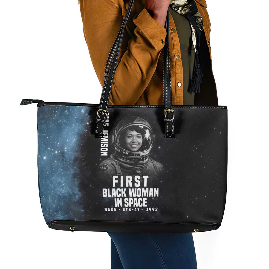 Mae Jemison Leather Tote Bag with NASA Spacesuit Portrait, First Black Woman - Wonder Print Shop