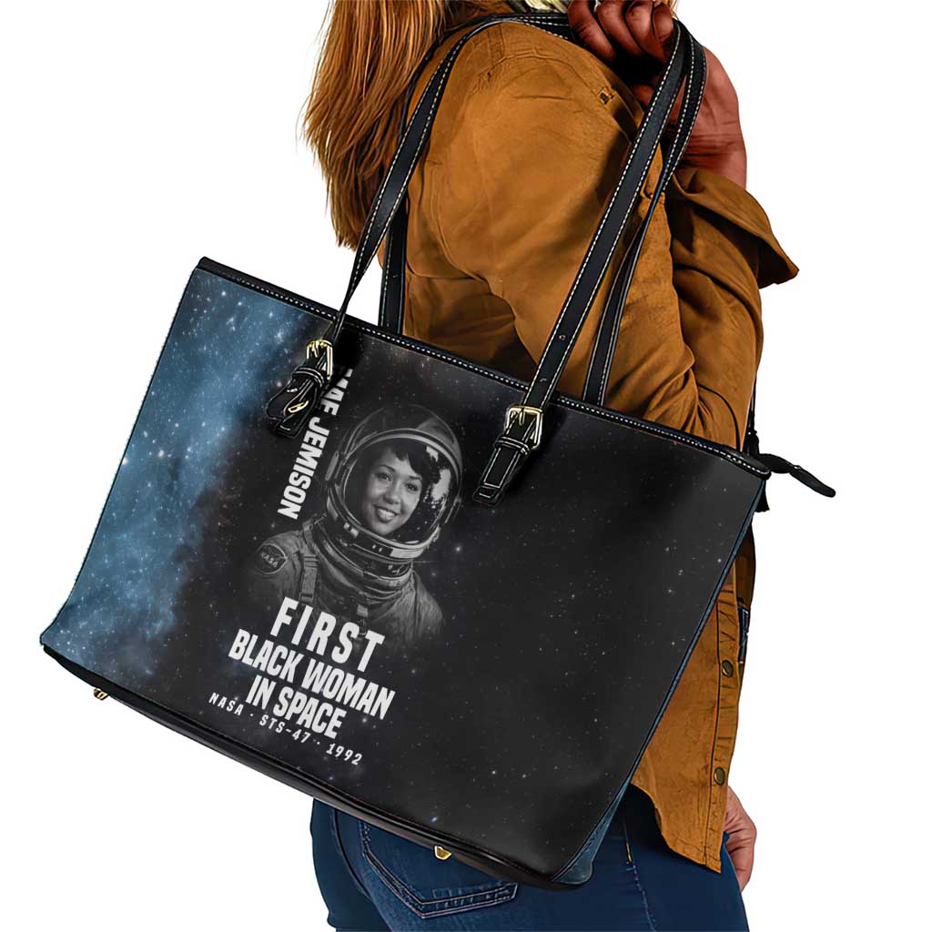Mae Jemison Leather Tote Bag with NASA Spacesuit Portrait, First Black Woman - Wonder Print Shop