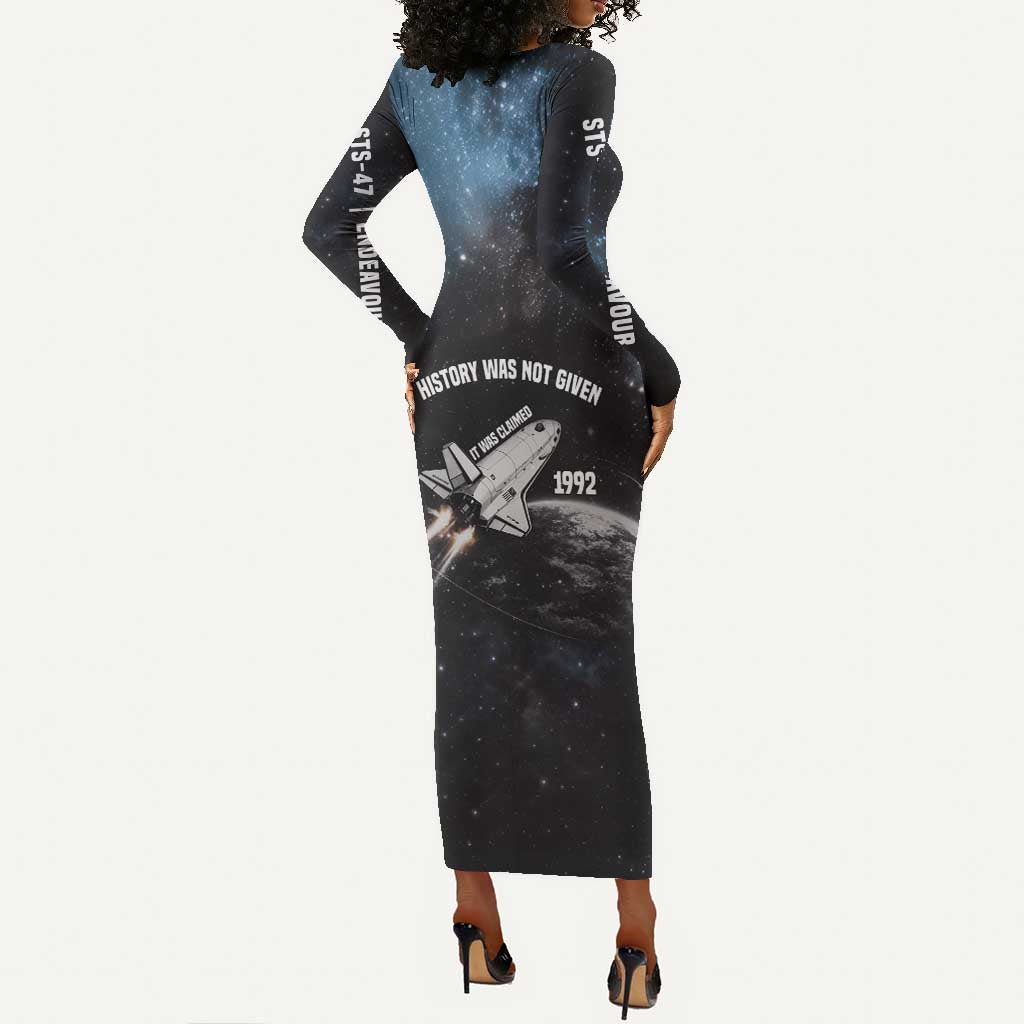 Mae Jemison Long Sleeve Bodycon Dress with NASA Spacesuit Portrait, First Black Woman - Wonder Print Shop