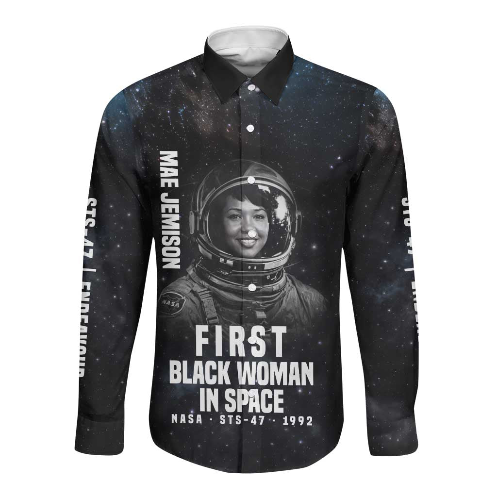 Mae Jemison Long Sleeve Button Shirt with NASA Spacesuit Portrait, First Black Woman - Wonder Print Shop