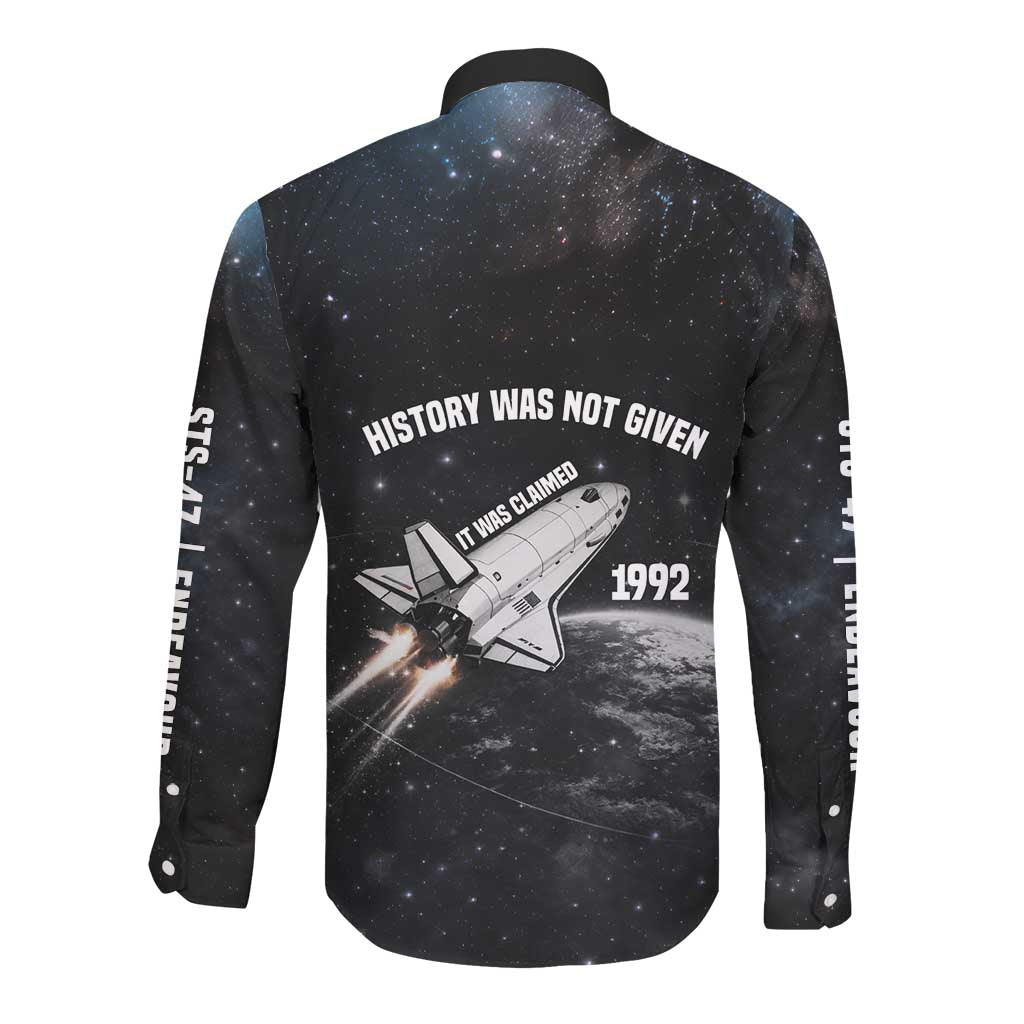Mae Jemison Long Sleeve Button Shirt with NASA Spacesuit Portrait, First Black Woman - Wonder Print Shop