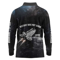 Mae Jemison Long Sleeve Polo Shirt with NASA Spacesuit Portrait, First Black Woman - Wonder Print Shop