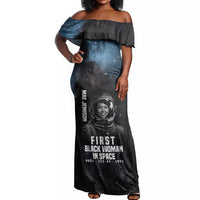 Mae Jemison Off Shoulder Maxi Dress with NASA Spacesuit Portrait, First Black Woman - Wonder Print Shop