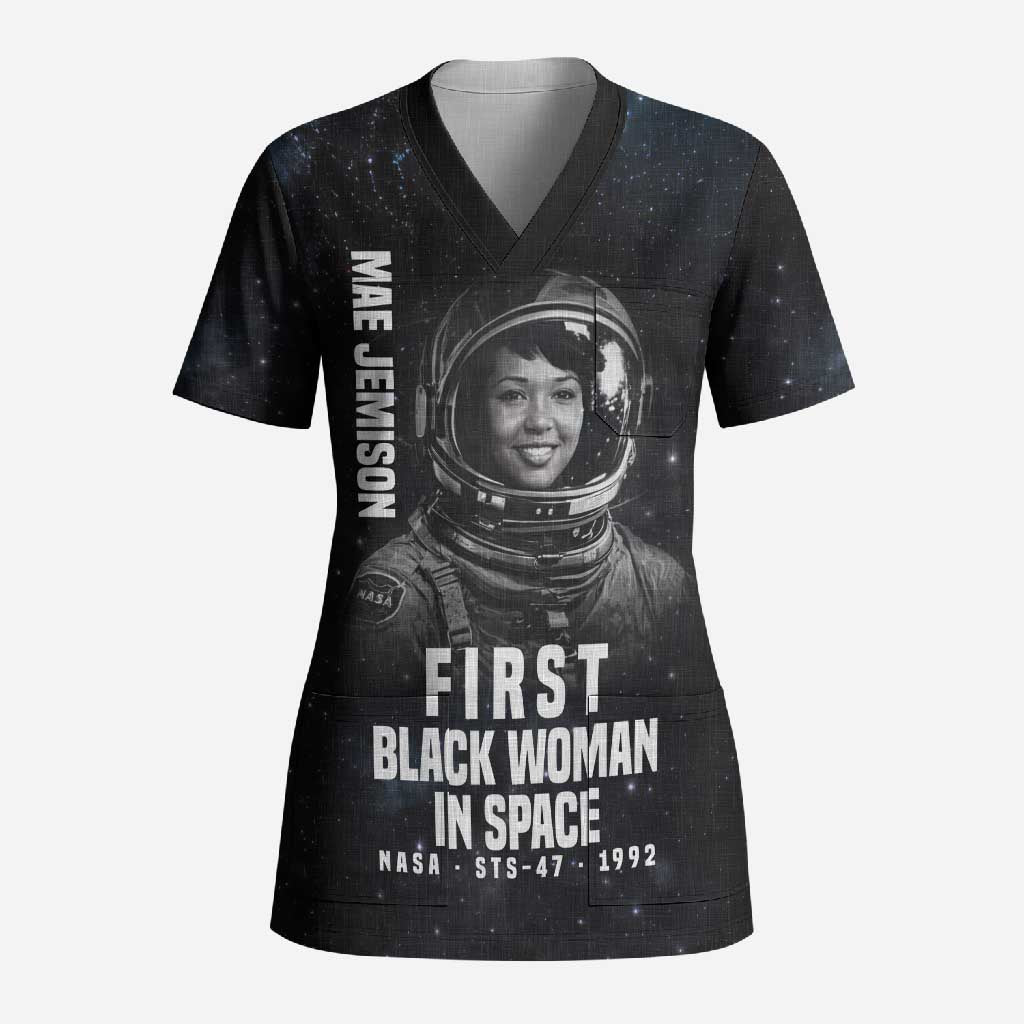 Mae Jemison Scrub Top with NASA Spacesuit Portrait, First Black Woman - Wonder Print Shop