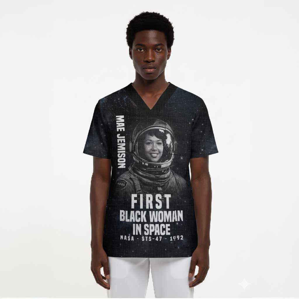 Mae Jemison Scrub Top with NASA Spacesuit Portrait, First Black Woman - Wonder Print Shop