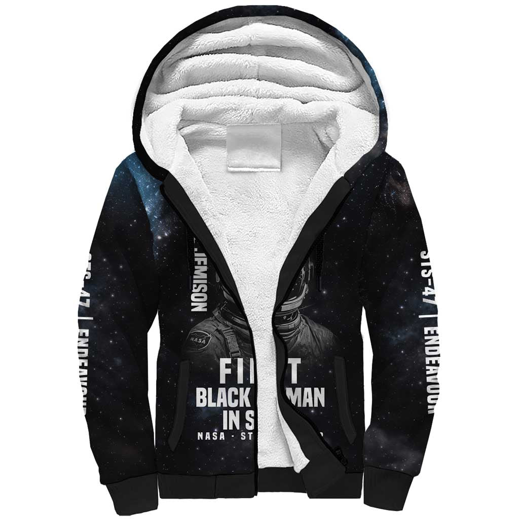 Mae Jemison Sherpa Hoodie with NASA Spacesuit Portrait, First Black Woman - Wonder Print Shop