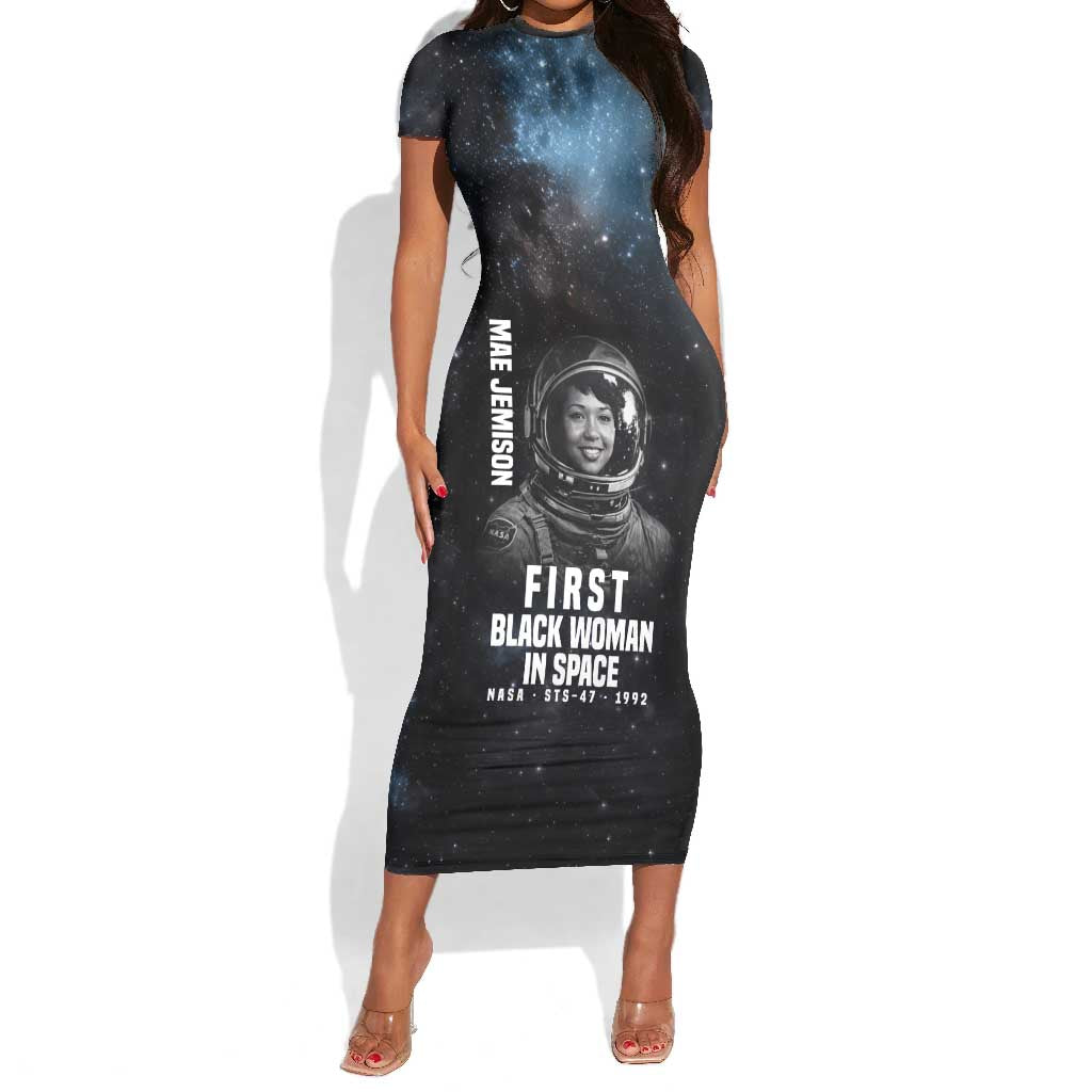 Mae Jemison Short Sleeve Bodycon Dress with NASA Spacesuit Portrait, First Black Woman - Wonder Print Shop