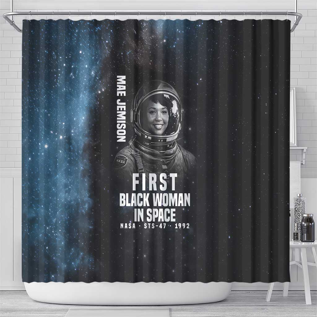 Mae Jemison Shower Curtain with NASA Spacesuit Portrait, First Black Woman - Wonder Print Shop