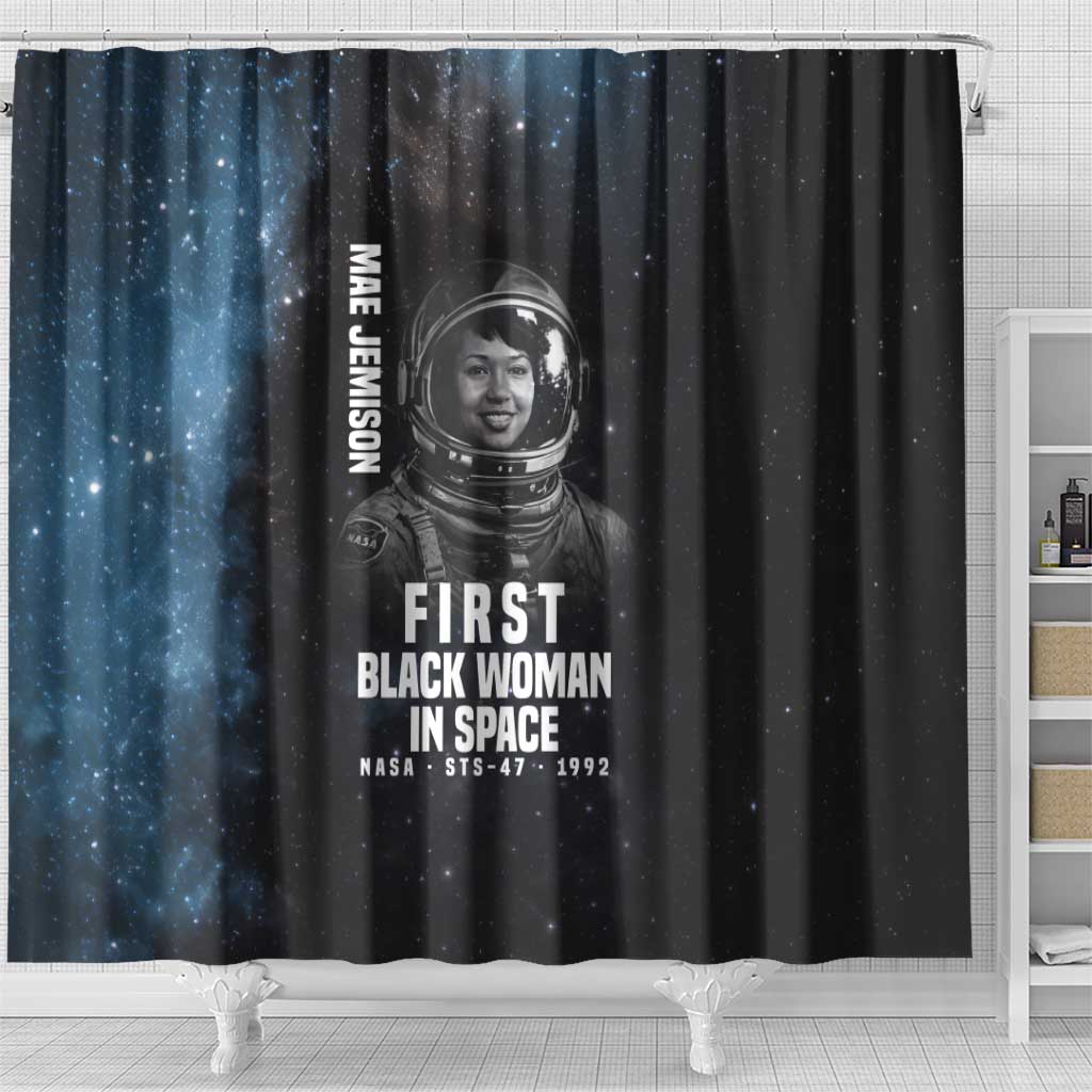Mae Jemison Shower Curtain with NASA Spacesuit Portrait, First Black Woman - Wonder Print Shop