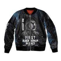 Mae Jemison Sleeve Zip Bomber Jacket with NASA Spacesuit Portrait, First Black Woman - Wonder Print Shop