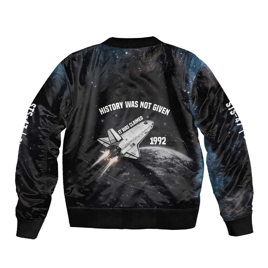 Mae Jemison Sleeve Zip Bomber Jacket with NASA Spacesuit Portrait, First Black Woman - Wonder Print Shop