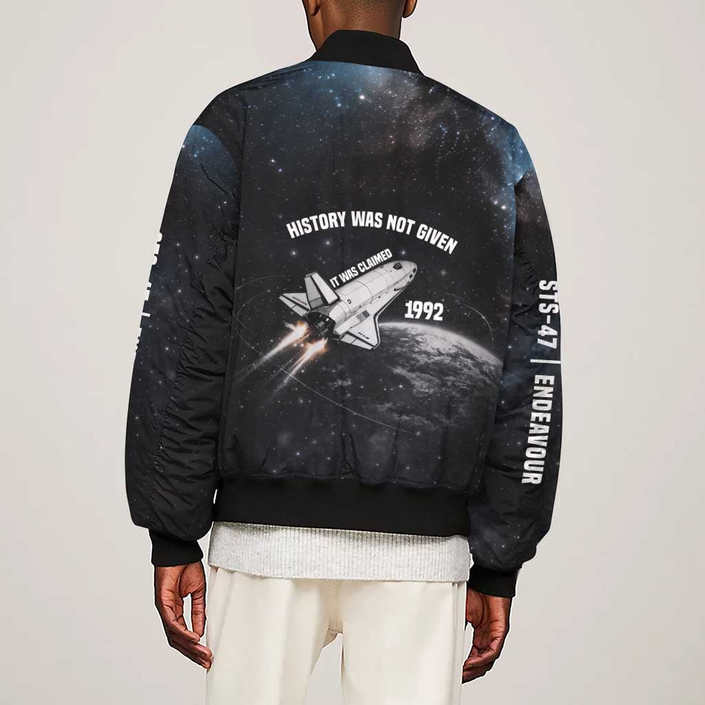 Mae Jemison Sleeve Zip Bomber Jacket with NASA Spacesuit Portrait, First Black Woman - Wonder Print Shop