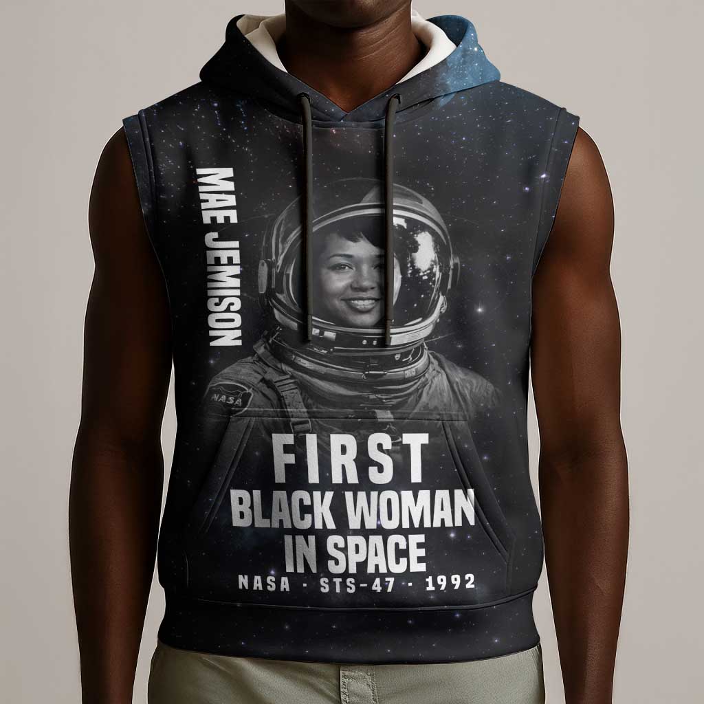 Mae Jemison Sleeveless Hoodie with NASA Spacesuit Portrait, First Black Woman - Wonder Print Shop