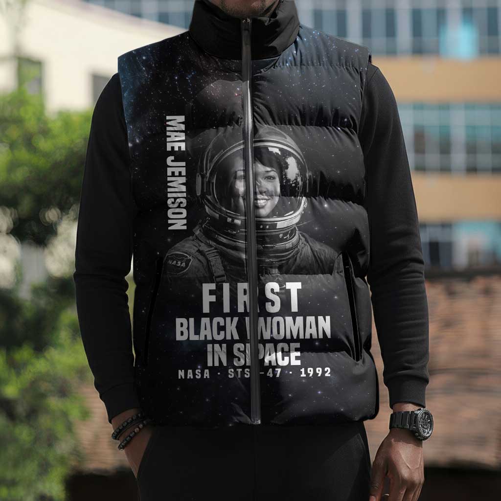 Mae Jemison Sleeveless Puffer Jacket with NASA Spacesuit Portrait, First Black Woman - undefined