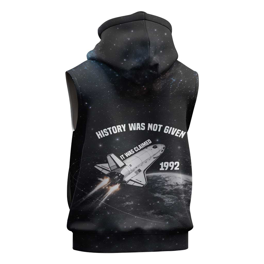 Mae Jemison Sleeveless Zip Hoodie with NASA Spacesuit Portrait, First Black Woman - Wonder Print Shop