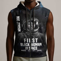 Mae Jemison Sleeveless Zip Hoodie with NASA Spacesuit Portrait, First Black Woman - Wonder Print Shop