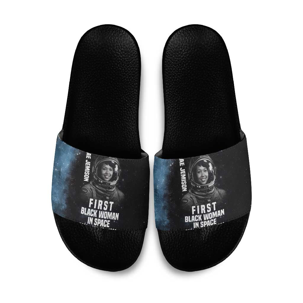 Mae Jemison Slide Sandals with NASA Spacesuit Portrait, First Black Woman - Wonder Print Shop