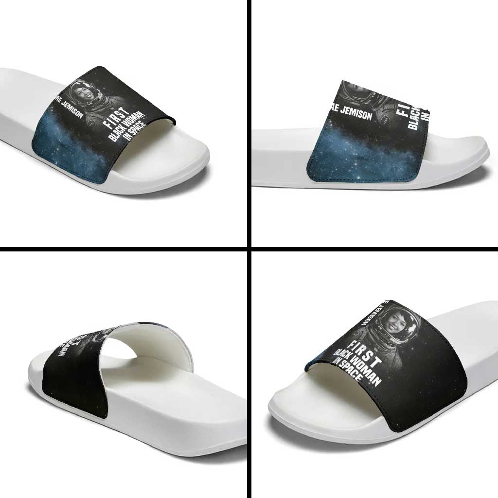 Mae Jemison Slide Sandals with NASA Spacesuit Portrait, First Black Woman - Wonder Print Shop