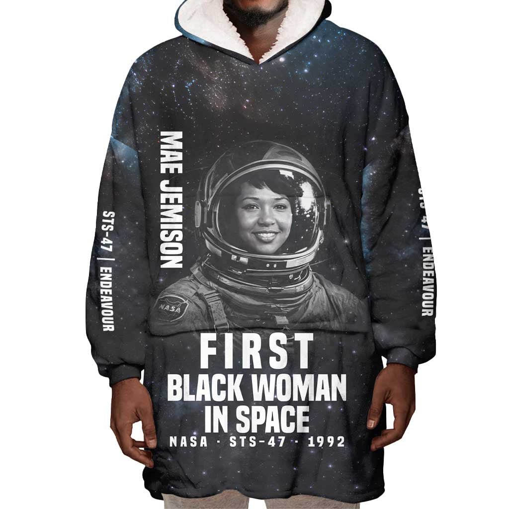 Mae Jemison Wearable Blanket Hoodie with NASA Spacesuit Portrait, First Black Woman - Wonder Print Shop