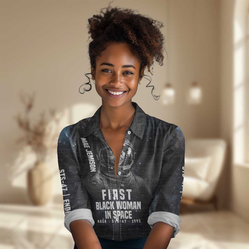 Mae Jemison Women Casual Shirt with NASA Spacesuit Portrait, First Black Woman - Wonder Print Shop