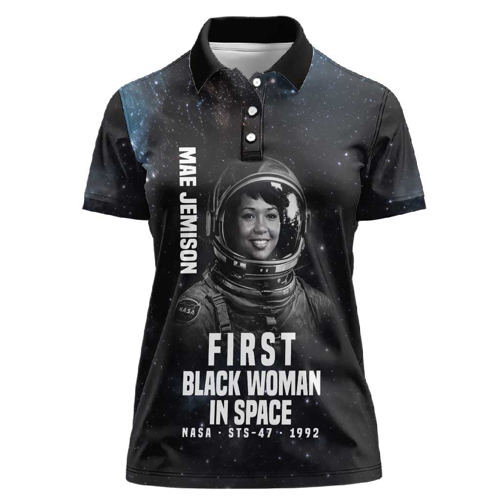 Mae Jemison Women Polo Shirt with NASA Spacesuit Portrait, First Black Woman - Wonder Print Shop