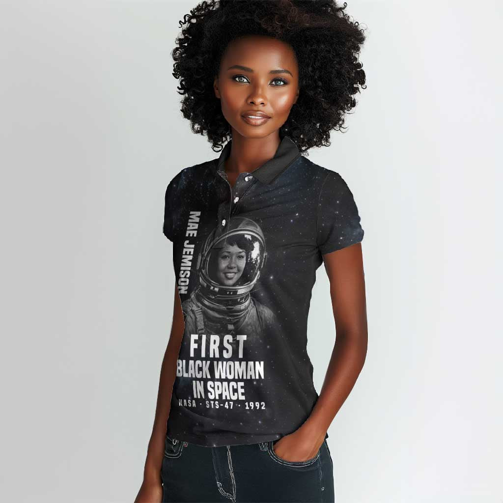 Mae Jemison Women Polo Shirt with NASA Spacesuit Portrait, First Black Woman - Wonder Print Shop