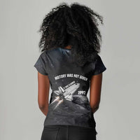 Mae Jemison Women V-Neck T-Shirt with NASA Spacesuit Portrait, First Black Woman - Wonder Print Shop