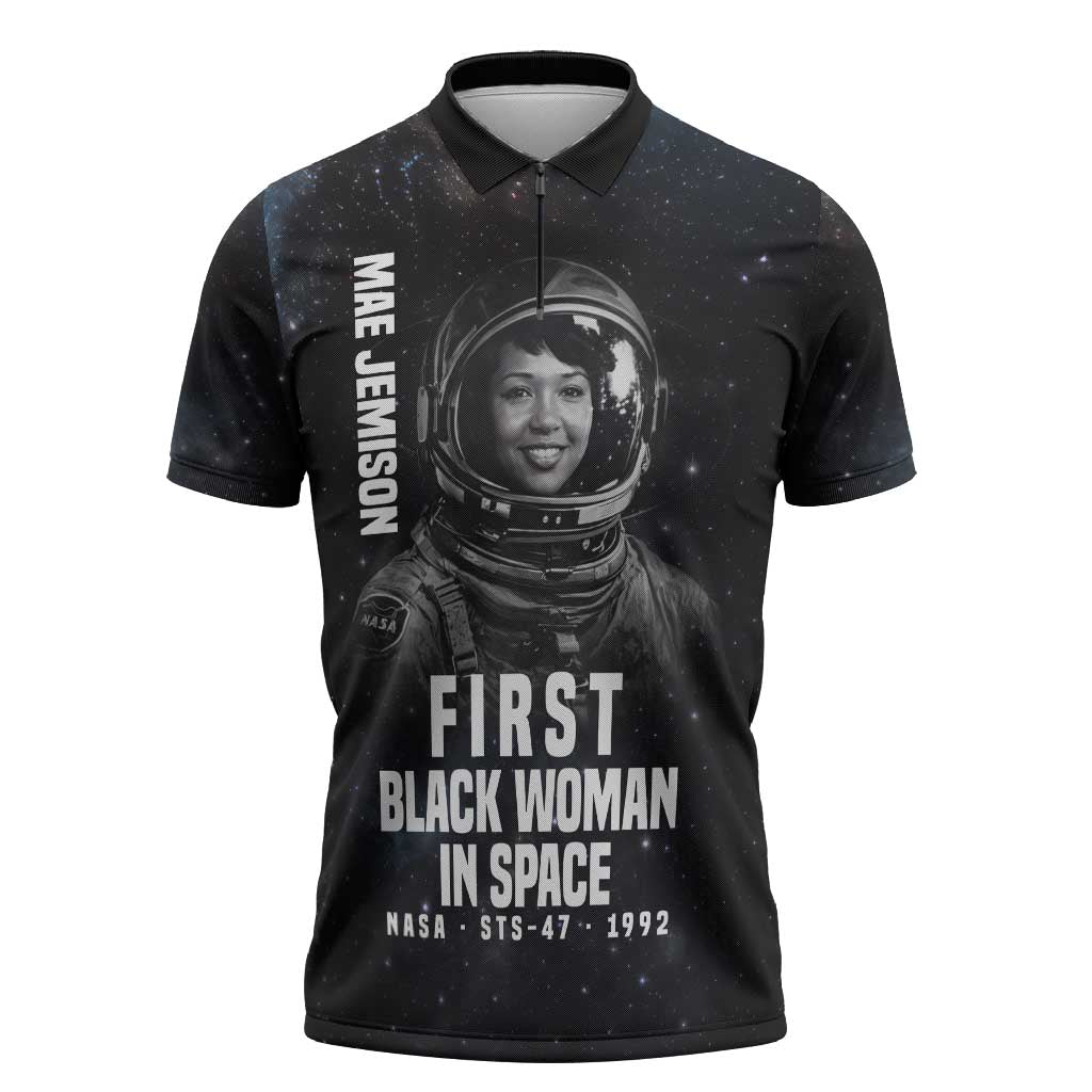 Mae Jemison Zipper Polo Shirt with NASA Spacesuit Portrait, First Black Woman - Wonder Print Shop