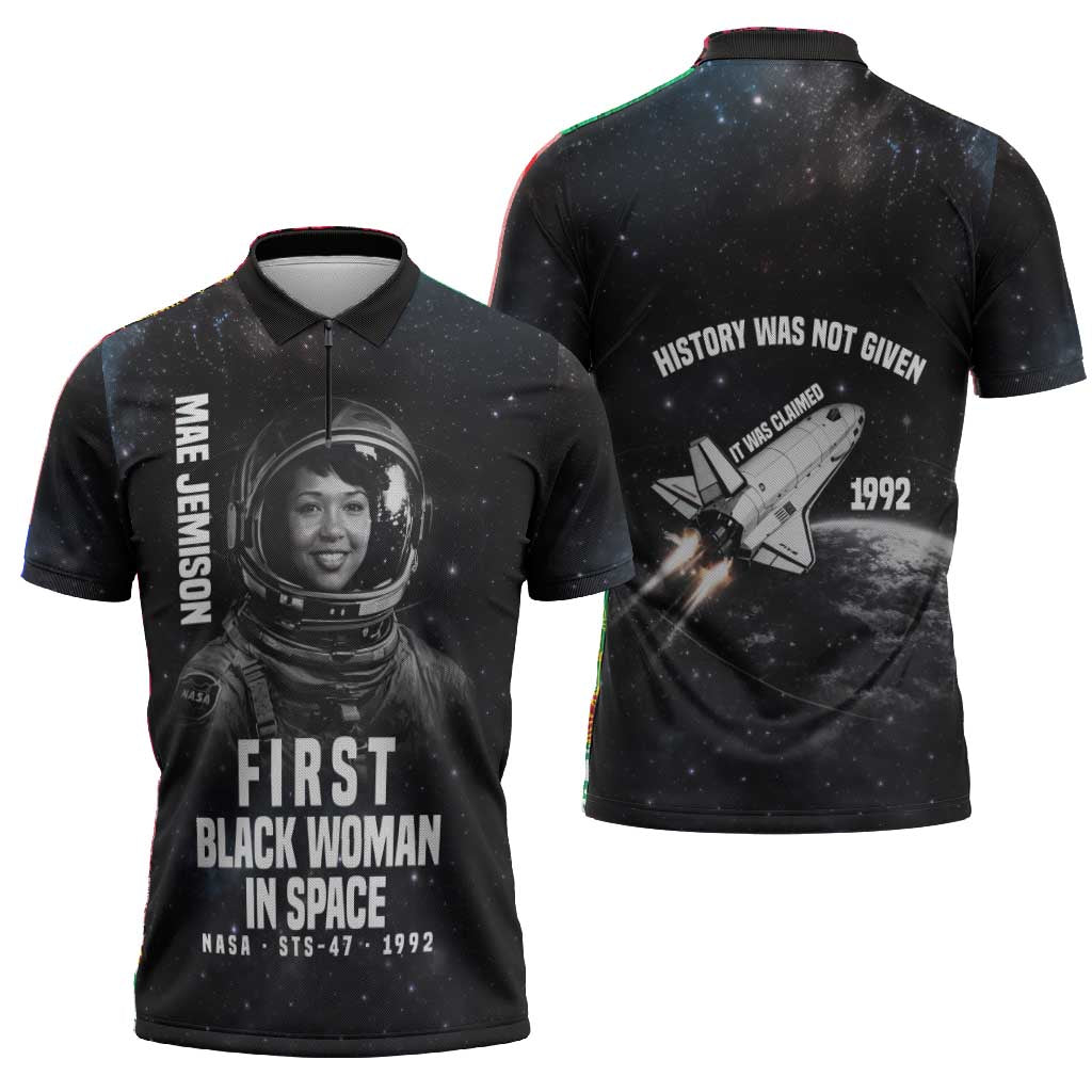 Mae Jemison Zipper Polo Shirt with NASA Spacesuit Portrait, First Black Woman - Wonder Print Shop