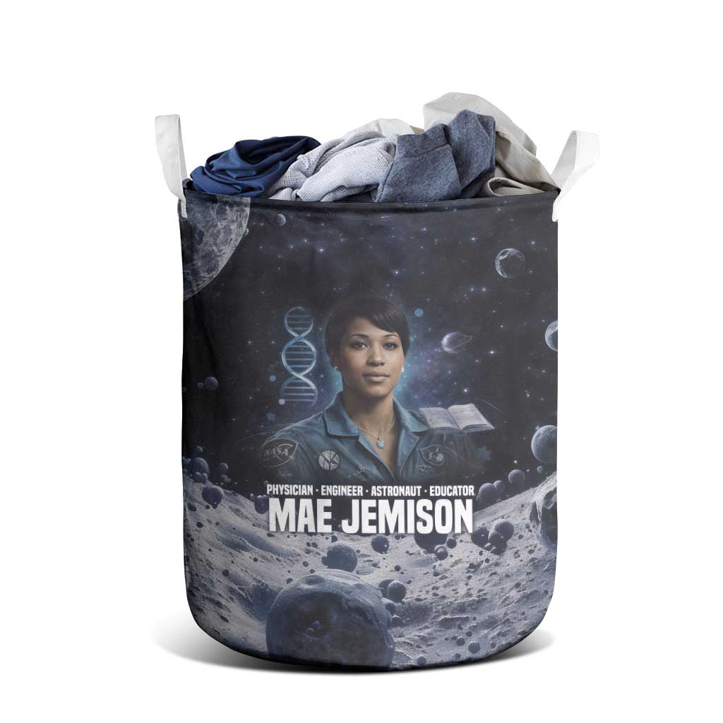 Mae Jemison Laundry Basket with Space Portrait Design, Science Has No Boundaries Quote and DNA Book Elements - Wonder Print Shop