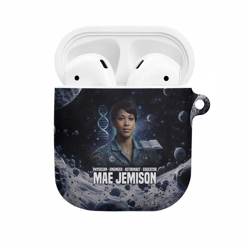 Mae Jemison AirPods Case with Space Portrait Design, Science Has No Boundaries Quote and DNA Book Elements - Wonder Print Shop