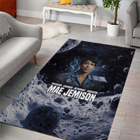 Mae Jemison Area Rug with Space Portrait Design, Science Has No Boundaries Quote and DNA Book Elements - Wonder Print Shop