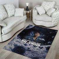 Mae Jemison Area Rug with Space Portrait Design, Science Has No Boundaries Quote and DNA Book Elements - Wonder Print Shop