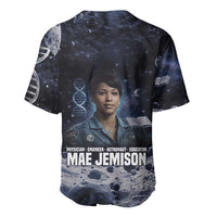Mae Jemison Baseball Jersey with Space Portrait Design, Science Has No Boundaries Quote and DNA Book Elements - Wonder Print Shop
